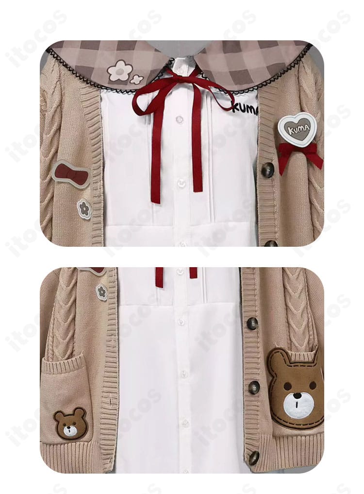 草薙寧々 コスプレ衣装 装飾ディテール。胸元リボンとカフスの縫製、色味のコントラストを強調したクローズアップ。