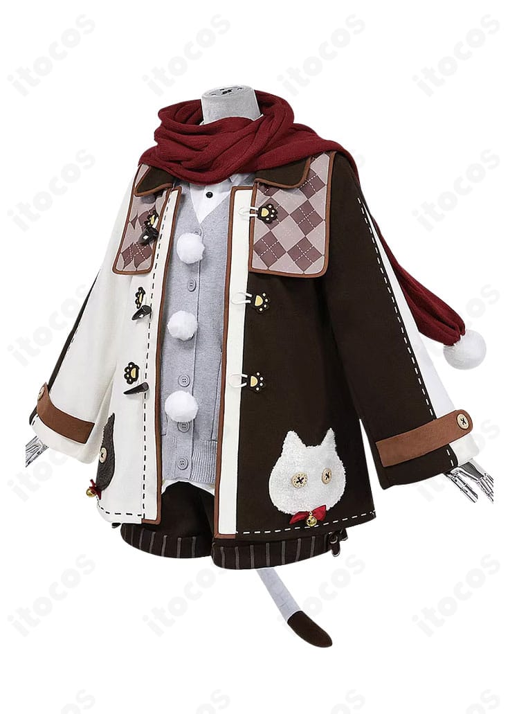 初音ミク Warming Cat冬服の側面。コートのラインとレッグカバーのフィット感を示すディテール