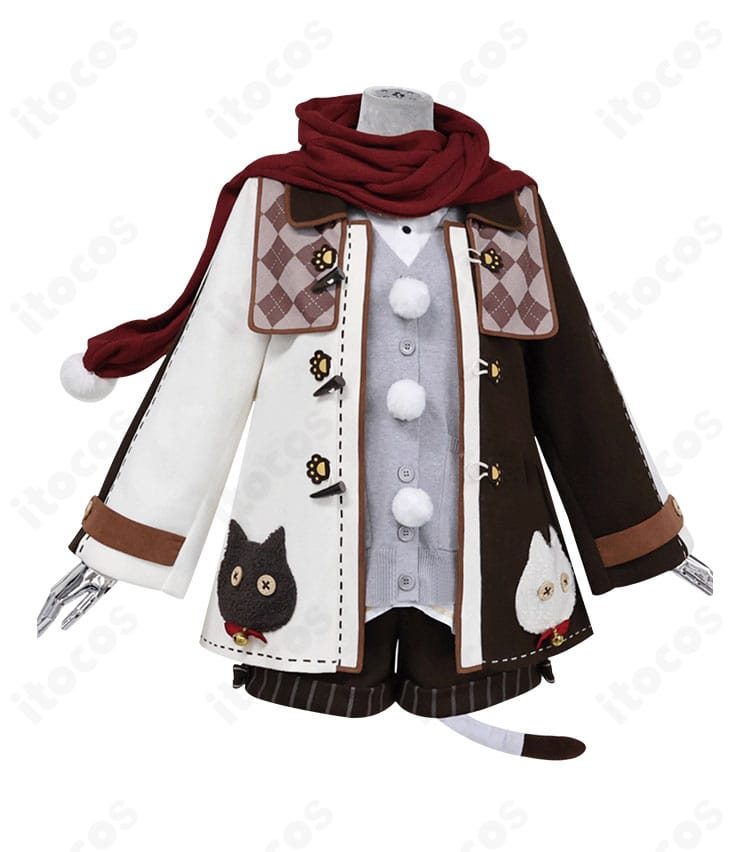 初音ミク Warming Cat冬服の正面全体。コート・セーター・シャツ・ショートパンツのシルエットが分かる画像