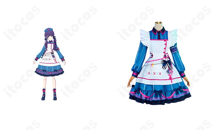 朝比奈まふゆ「猫耳おばけの案内人」衣装の正面全身とキャラ比較。イベント向けの高再現デザインを確認できる画像。