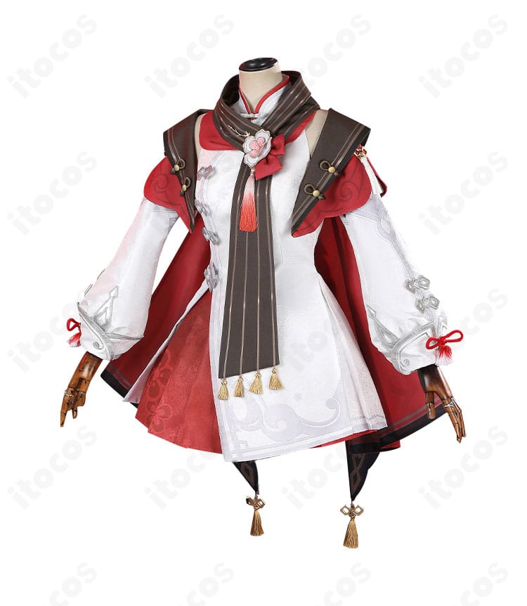 原神 胡桃（フータオ）衣装の側面ビュー。ウエストラインと裾の広がり、袖のシルエットが確認できる角度。