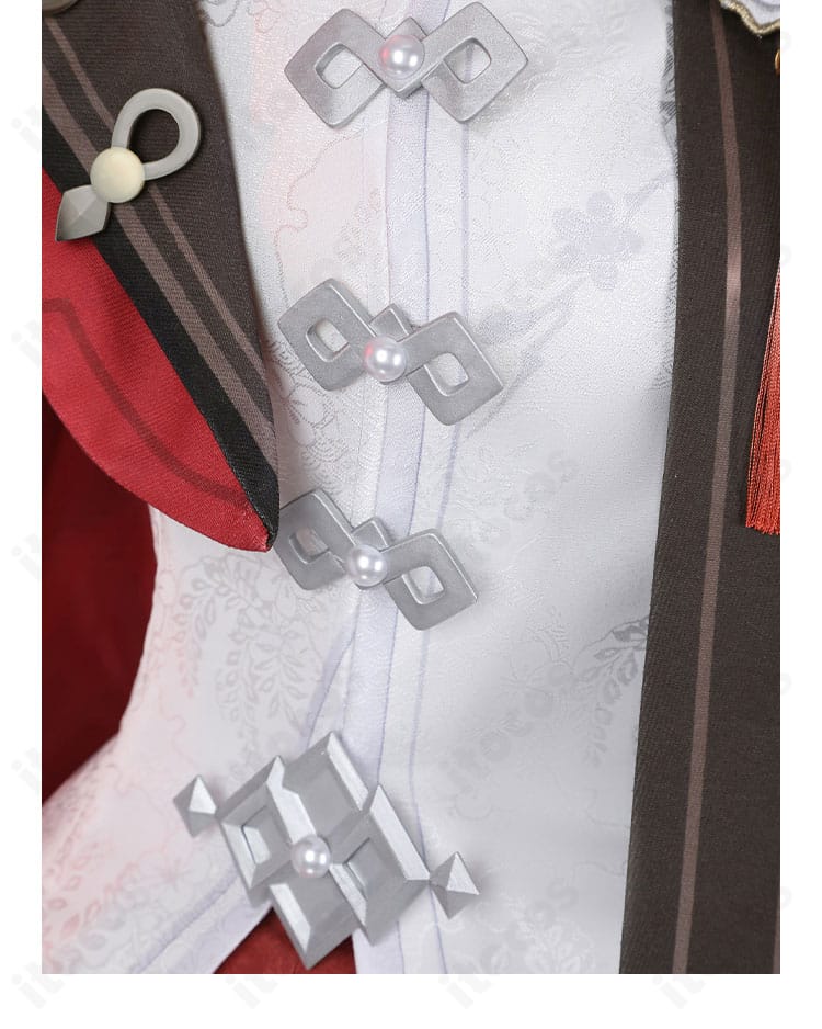 門襟の意匠ディテール。原神らしい幾何学モチーフと配色のコントラストを確認できる近接画像。