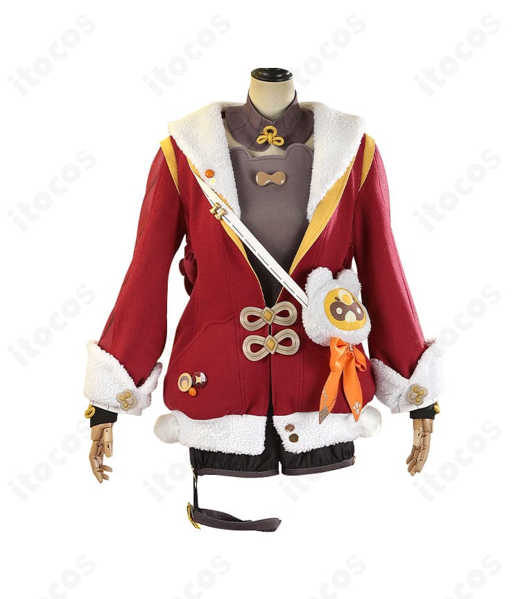 原神 香菱（シャンリン）大つごもりの歓声の正面全身。鮮やかな色合いと刺繍風モチーフが映える高再現コスチューム。