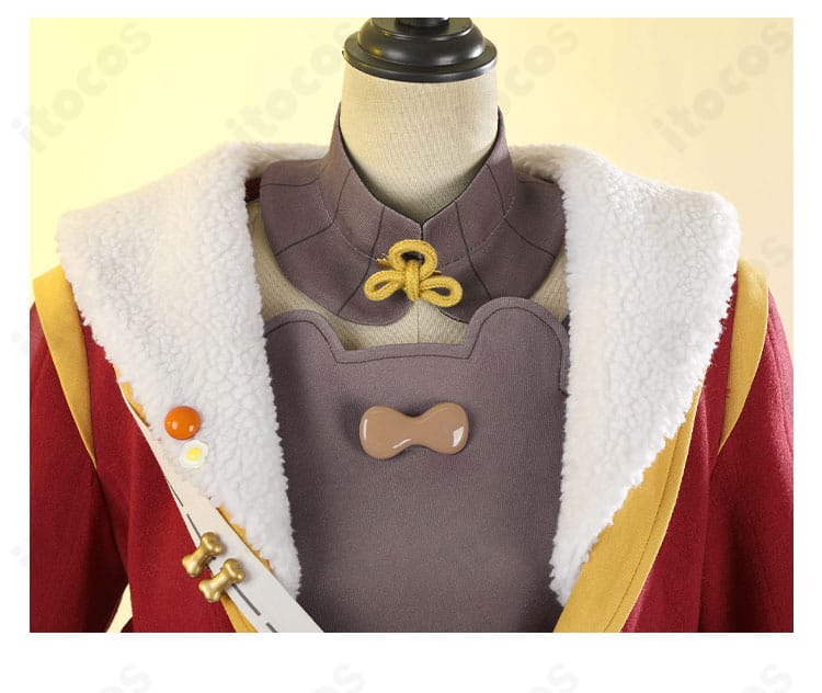 原神 香菱（シャンリン）衣装の襟元クローズアップ。精巧な装飾と刺繍風ディテールで世界観を再現。