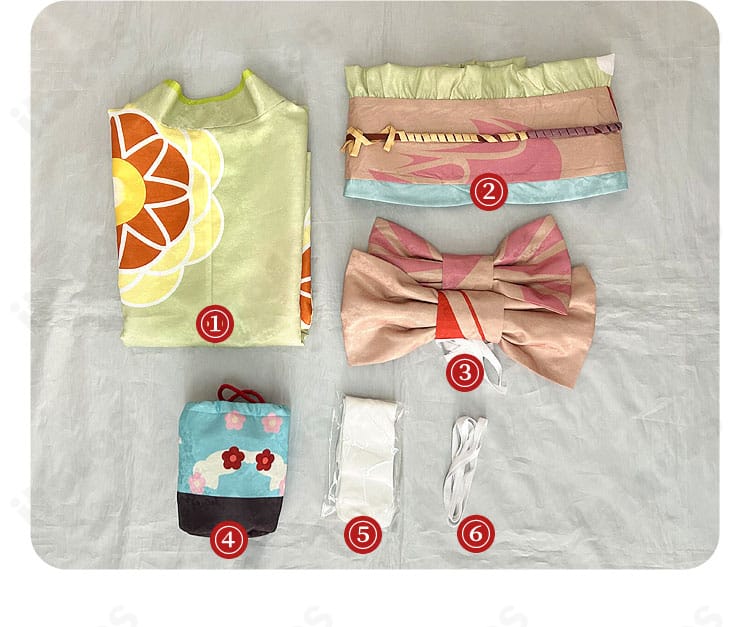 セット内容展示画像｜佐倉双葉 晴れ着コスプレのセット一式レイアウト