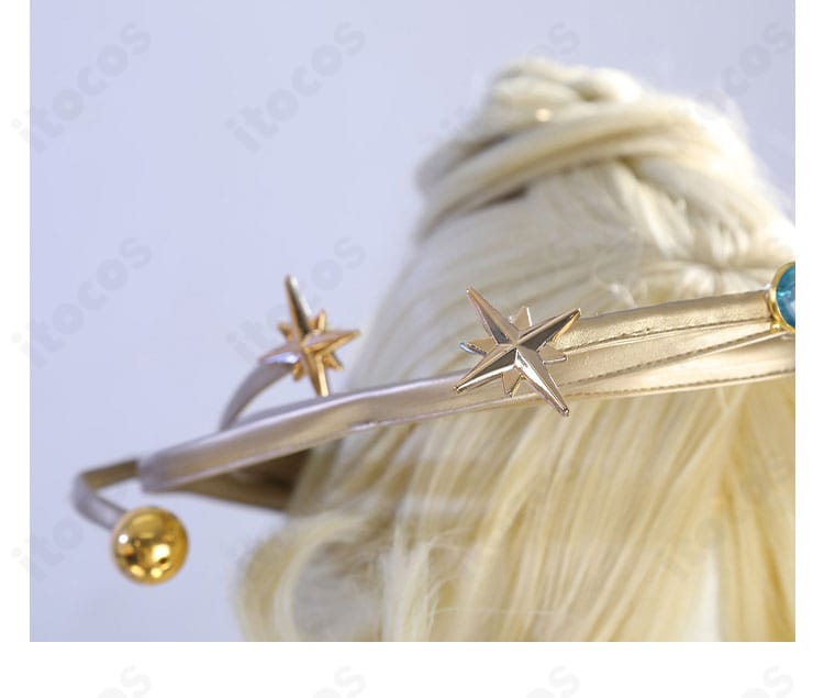 セット内容一覧画像。ワンピース、コルセットベルト、マント、チェーン飾り、髪飾り、ネックレスを一望。