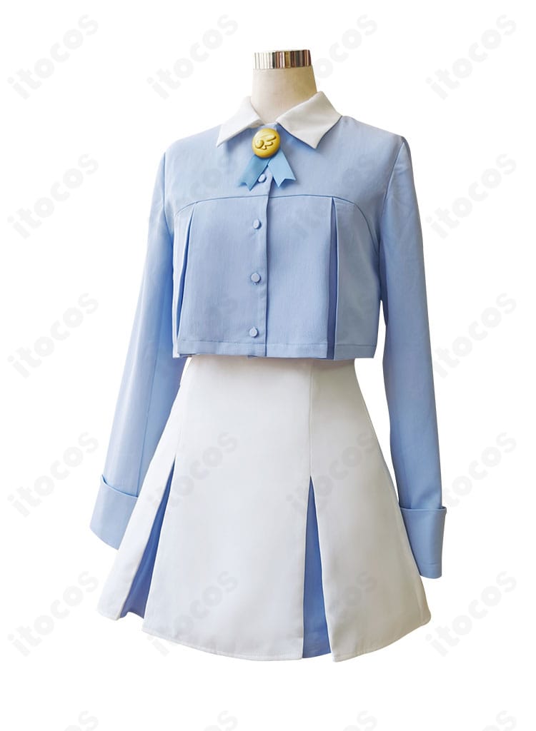 カードキャプターさくら 木之本桜 私服コスプレ衣装の細部。胸元のリボンやボタン位置、ステッチの仕上がりが見えるディテールアップ。