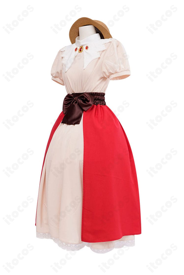 木之本桜コスプレ衣装の側面。オーバースカートの重なりとライン、袖のフォルムなど横からのシルエットを確認できます。