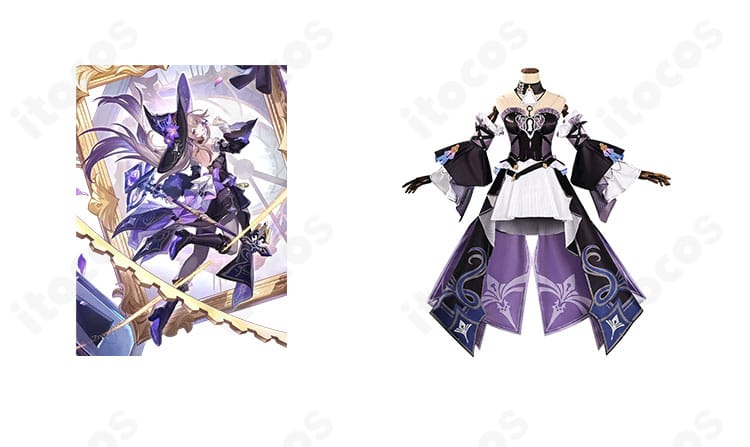 商品正面とキャラクターのイメージを並置した、崩壊：スターレイル マダム・ヘルタ衣装の全体写真