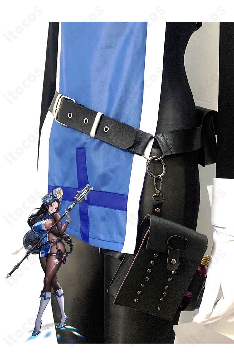 メイデン アイスローズ衣装の腰ベルト装飾アップ。質感と金具ディテールが際立つ高品質仕上げ。