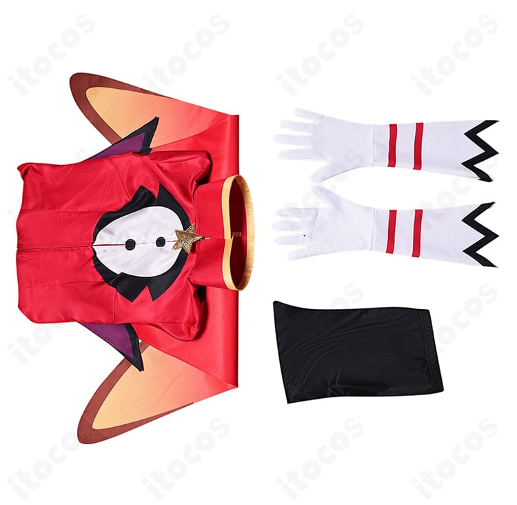 セット内容一覧。トップス・ショートパンツ・手袋の3点が揃ったヴァサゴ用コスプレ衣装の全体構成。