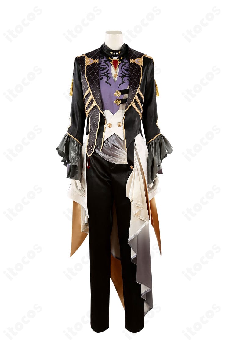 朔間凛月 コスプレ衣装の正面写真。コートのラインとコルセットベルトを含む全体シルエットが分かる一枚