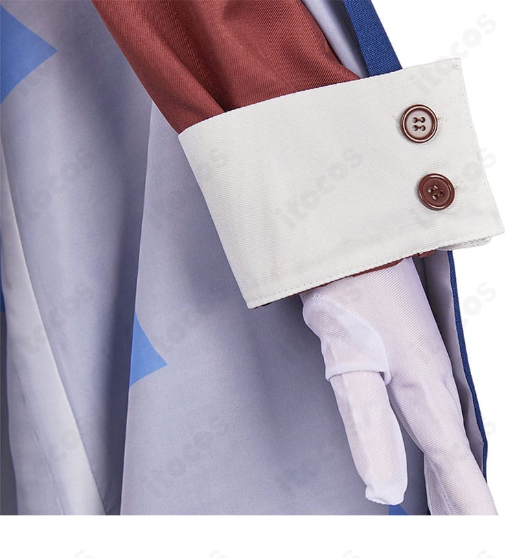 袖口装飾のアップ。袖の切り替えとステッチ、腕周りの縫製の丁寧さが分かる写真。