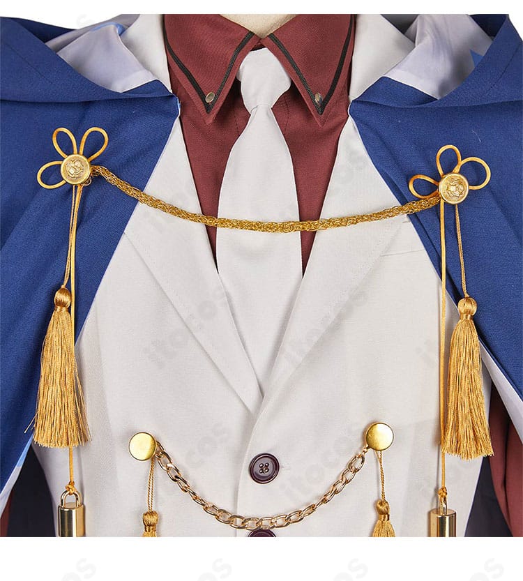 襟元装飾のアップ。精巧な刺繍と縁取りが際立つディテールショット。