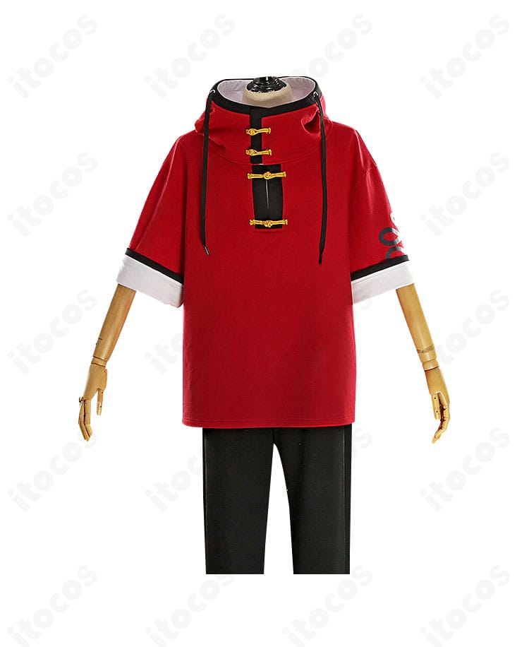 極楽街 アルマ コスプレ衣装の正面全体。トップスの前合わせと装飾、ズボンのシルエットが確認できる