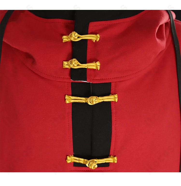 極楽街 アルマ衣装の門襟周辺アップ。刺繍装飾とステッチワークの質感が伝わるクローズアップ