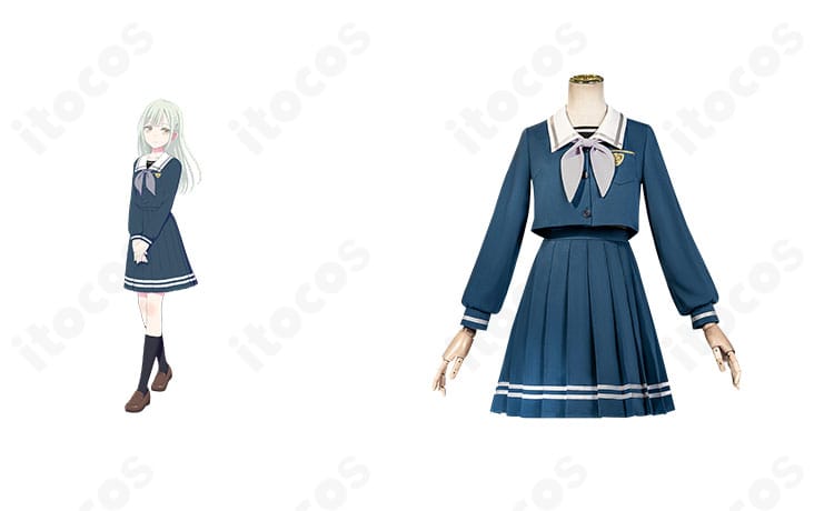 BanG Dream! It’s MyGO!!!!! 若葉睦 コスプレ衣装の全体正面。学園制服スタイルを高再現したセットアップ。