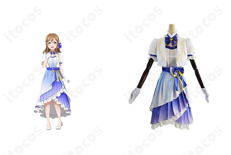 ラブライブ！サンシャイン!! 国木田花丸 9周年衣装コスプレの全身正面とキャラクター比較。浦の星女学院購買部デザインを高再現した仕上がり。