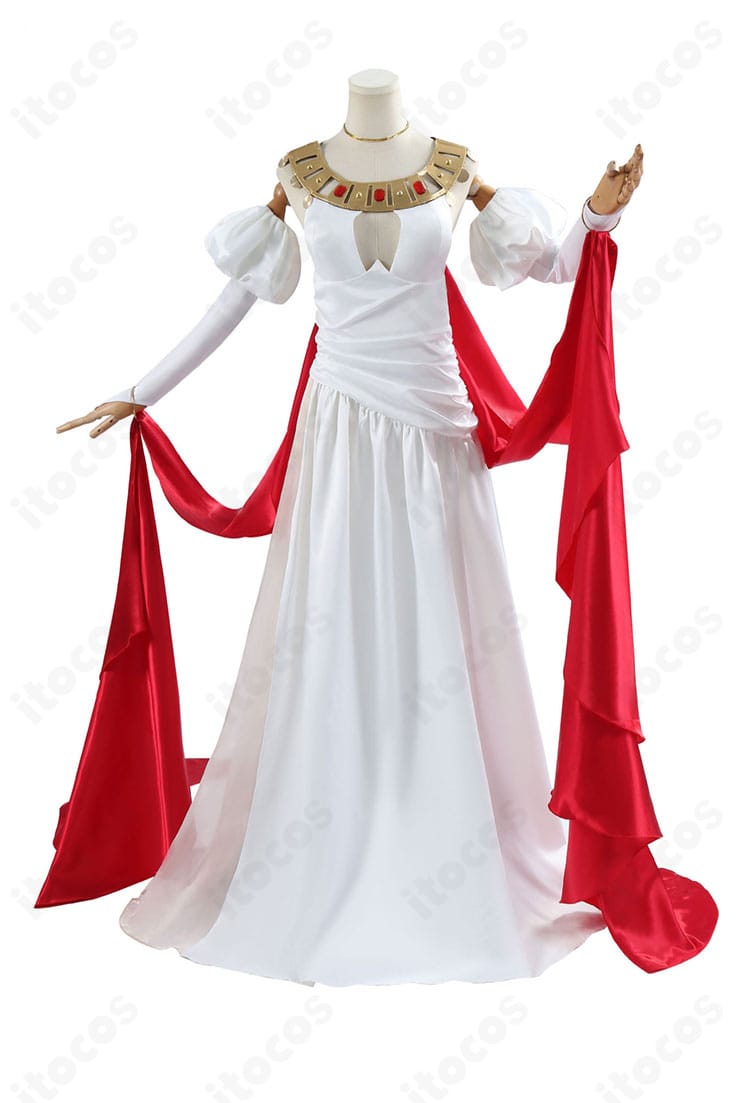 Fate/Grand Order ネロ・クラウディウス 霊衣「ヴィーナスのシルク」コスプレ衣装 正面全体。白×赤のドレスと胸元デザインを高再現。
