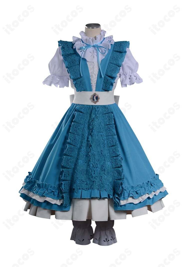 第五人格 アリス・デロス衣装の正面ディテール。襟元装飾とコルセットベルト、フロントの縫製ラインを確認できる画像。