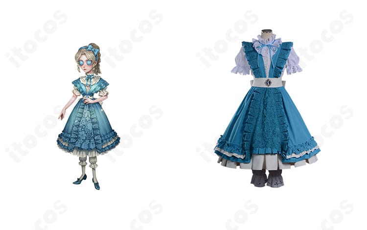 正面全身とキャラクター比較。第五人格 アリス・デロス「夢境の中のアリス」衣装のシルエットと配色がわかる正面画像。