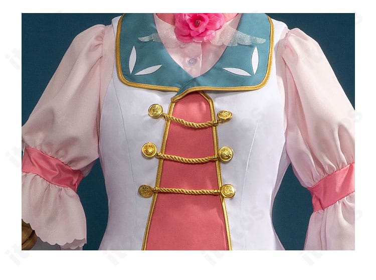 襟と門襟の装飾ディテール。木之本桜の世界観を再現した繊細な縫製と意匠のクローズアップ