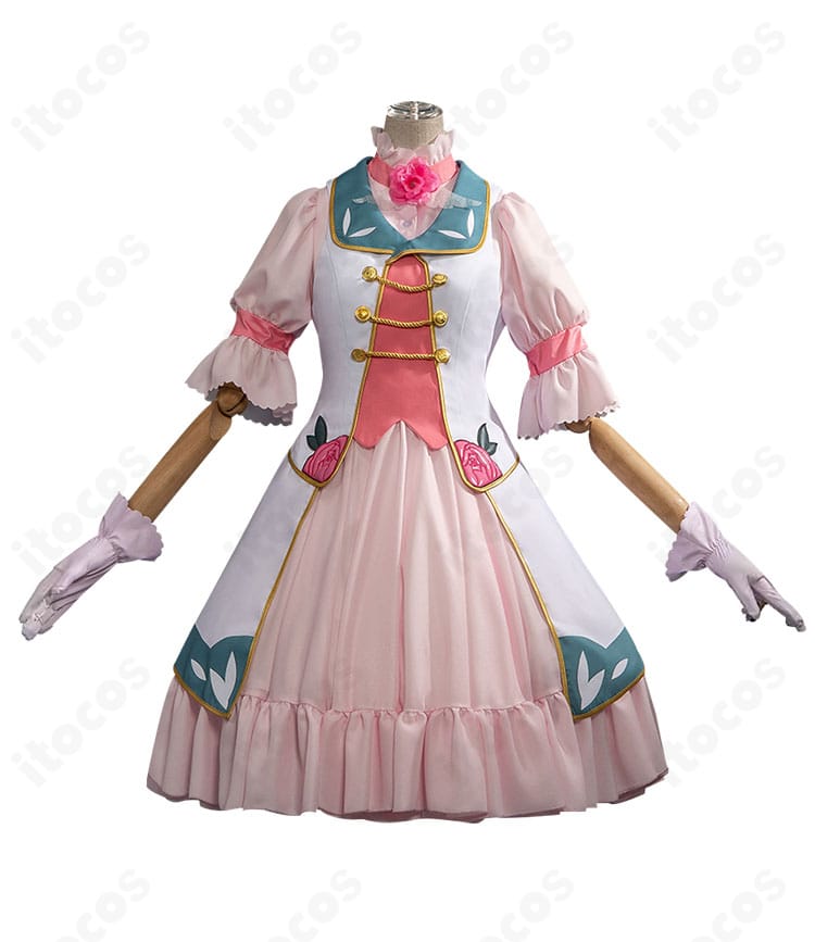 木之本桜 コスプレ衣装の正面全体。コートとワンピース、襟飾りの配置が分かるディテール