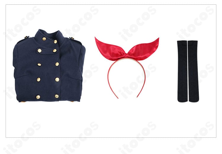 星宮いちご 冬服コートのセット内容。コート、カチューシャ、靴下の3点を並べた確認写真。