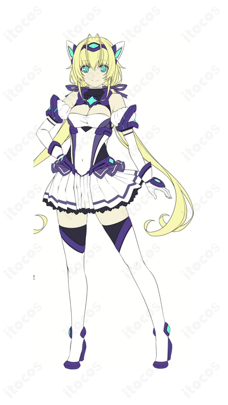 光翼戦姫エクスティア エクスティア・スピカ トワイライト・セイバーの全身コスプレ衣装。ヘッドセット・アームカバー・首飾り・レオタード・スカートのセット内容がわかる高再現カット