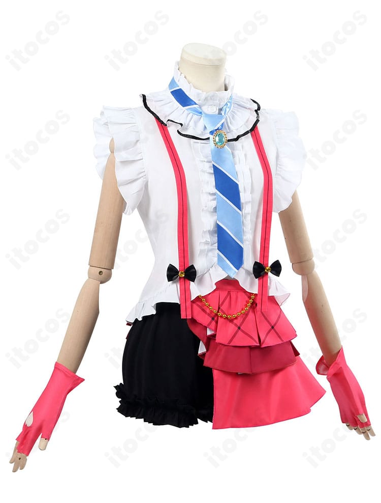 園田海未コスプレ衣装の側面ビュー。スカートのシルエットと腰飾りの位置関係が分かるディテール画像。