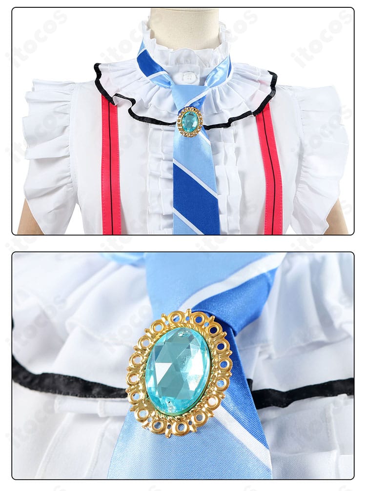 園田海未コスプレ衣装のネクタイ部分拡大。模様と飾りの仕立てを示すディテール。