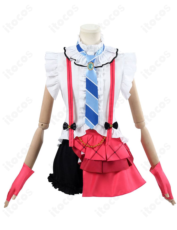 園田海未「情熱の引力／7周年」コスプレ衣装の正面アップ。ネクタイや胸元装飾の配置まで忠実に再現。