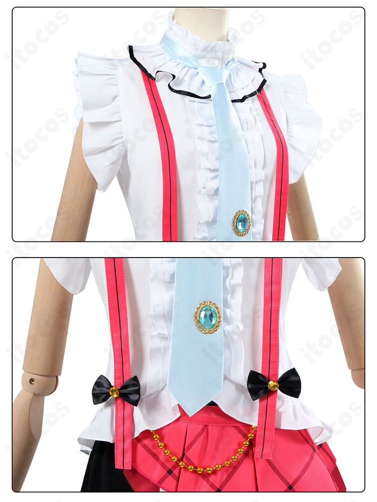 ネクタイ装飾アップ：絢瀬絵里 7周年衣装のネクタイ柄と結び目、金具の質感が分かる接写