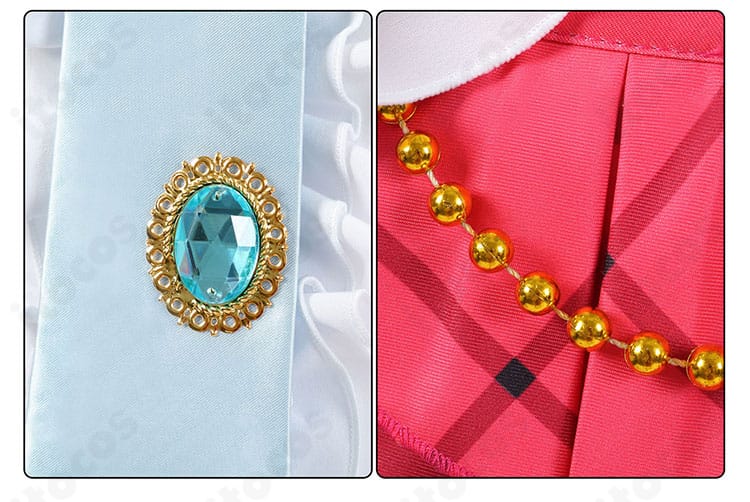 装飾パーツ縫製アップ：絢瀬絵里 7周年衣装の胸元・腰飾りの縫製とステッチ、固定方法が分かる画像