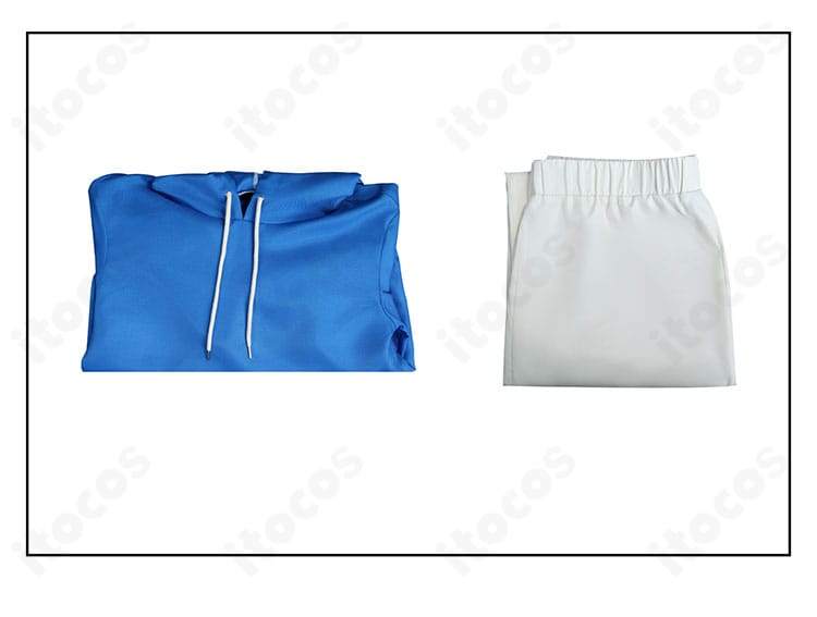 セット内容の展示画像。朝倉シンのパーカーとズボンの2点セットを一画面で紹介。