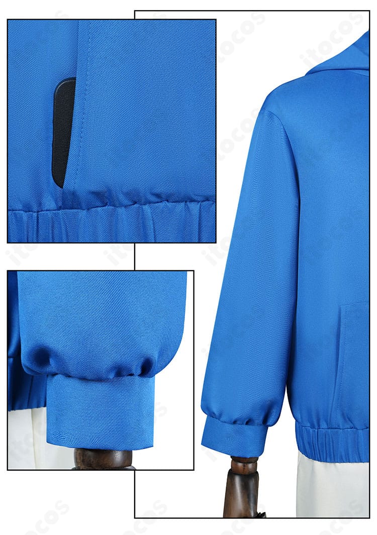 肩・袖・ポケットの装飾詳細。朝倉シンコスの実用的なポケット配置と縫製の仕上がり。