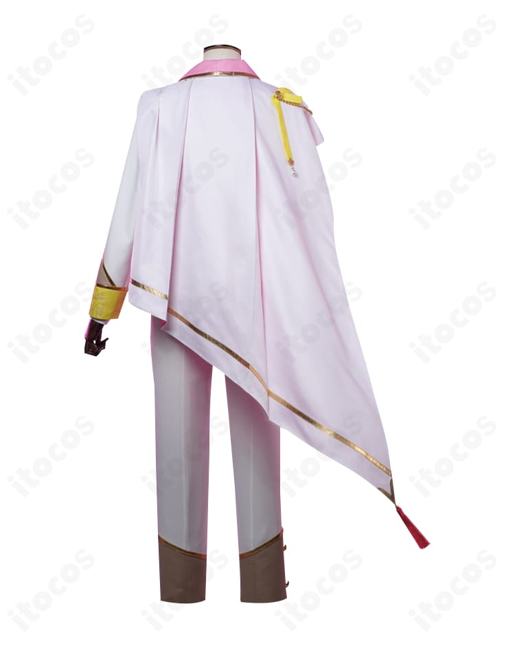 舞踏会衣装の背面写真。マントのドレープ、背面の装飾ラインと縫製の仕上がりを詳細に確認。