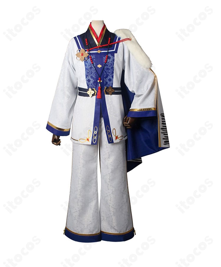 白虎舞衣装の正面全景。刺繍や花紋を備えた高精度デザインと質感が分かる商品写真