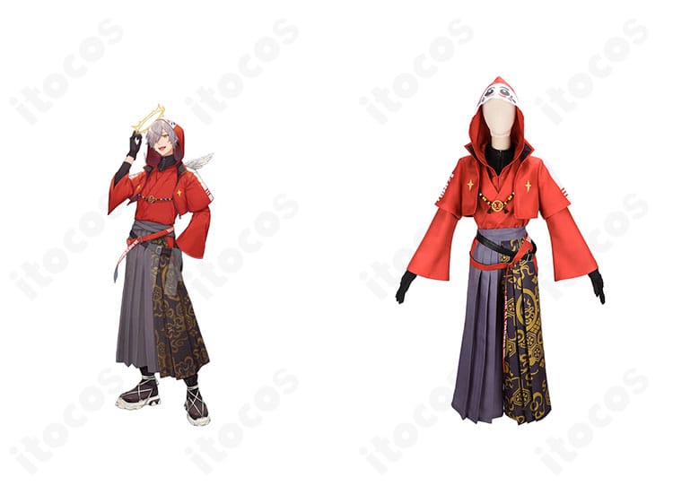 だるまいずごっどの大妖怪×ローソン コスプレ衣装を正面から。キャラクターイメージと合わせて和装×コートの再現度を示す画像。