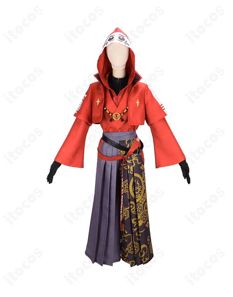 だるまいずごっど コスプレ衣装の正面全身。袴とコートのバランス、フィット感がわかるディテールショット。