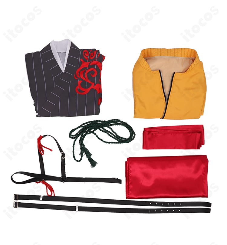 『大妖怪』ありさか ローソンコラボ衣装のセット展示。コラボ制服の主要パーツ構成が一目で分かるレイアウト。