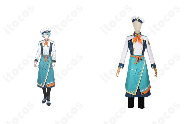 にじさんじ 渚トラウト コスプレ衣装の正面全体とキャラクターイラストを並置した参考画像