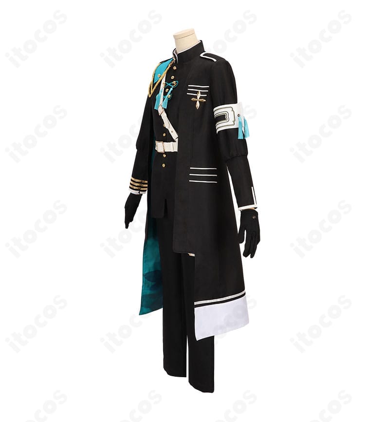 左側面の全身カット。袖口の装飾や太もも飾りなど、左側の特徴的なパーツを捉えた画像。