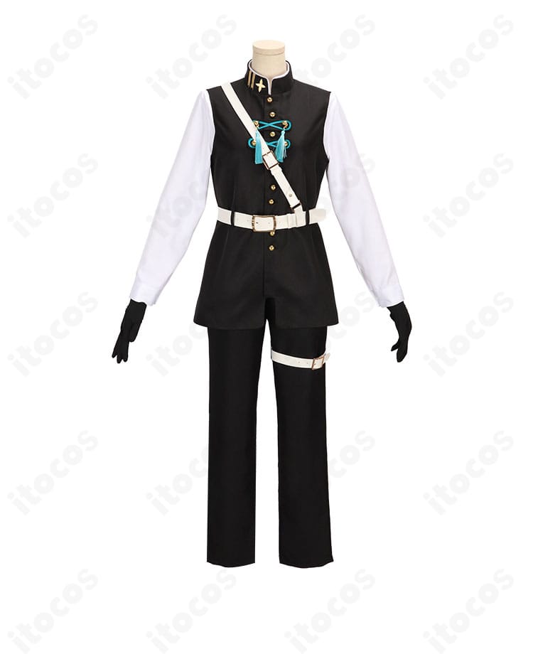 インナーの正面ディテール。シャツとベストのボタン位置や襟の形状など、内搭の構成が分かる画像。