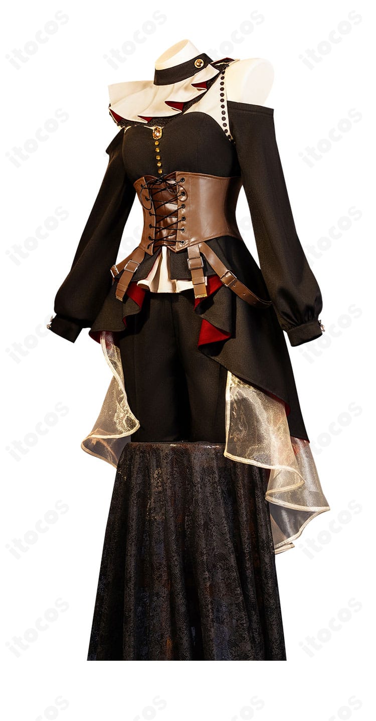 三角初華 ドロリス版コスプレ衣装の側面図。サイドのラインと装飾配置を確認できる画像。