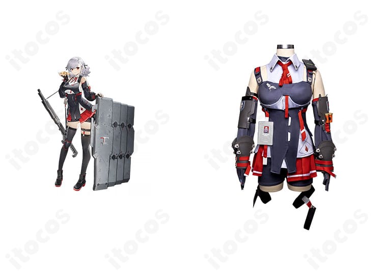 ドールズフロントライン2 サブリナのコスプレ衣装を正面から全身で撮影。役柄の戦術感を反映したミリタリーデザインが分かる構図。