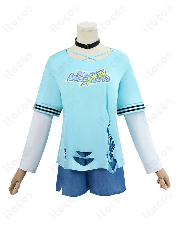 水宮枢コスプレ衣装の半袖ディテール。袖口の装飾と縫製仕上げの近接