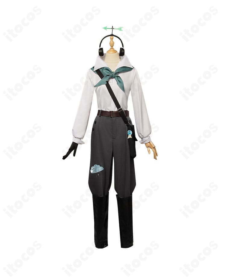 正面図でシャツ・ズボン・スカーフ・ベルトの配置や質感を確認できる、第五人格 気象学者ウェンディ・フート衣装の詳細