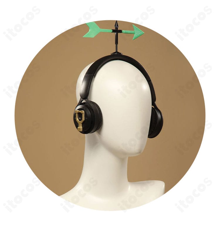 ヘッドセットと髪飾りのクローズアップ。気象学者らしいアクセサリーの形状と質感が分かるディテール画像