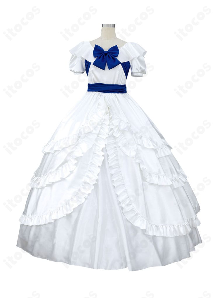 毛利蘭 ハート姫コスプレ衣装の近接ディテール。刺繍モチーフと生地の光沢、縫製の仕上げを強調。